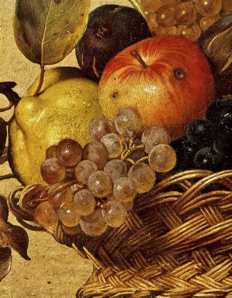dettaglio del Bacco di Caravaggio con la natura morta del canestro