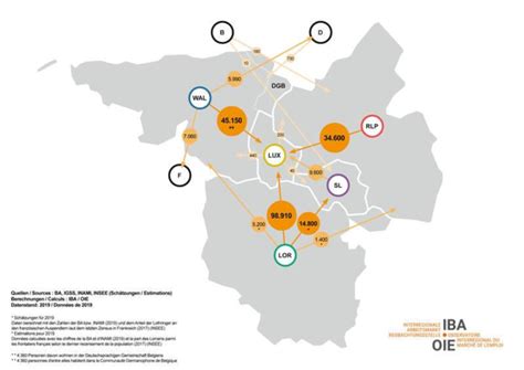 Map showing cross-border commuter regions in Switzerland