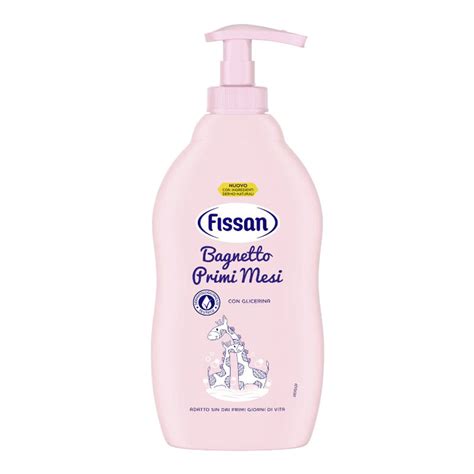 flacone di Fissan Bagnetto Primi Mesi con icone che rappresentano i componenti naturali