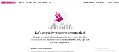 Screenshot of Indiegogo campaign success