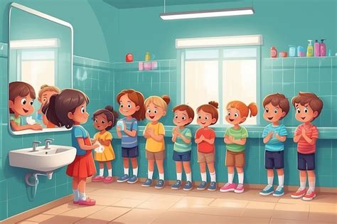Bambini che lavano le mani dopo aver giocato