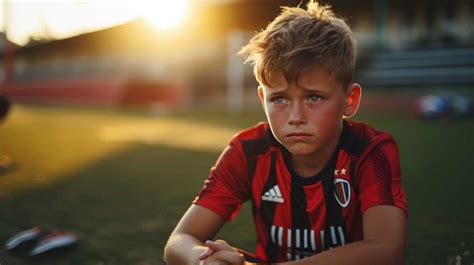 bambino che piange in uno spogliatoio di calcio