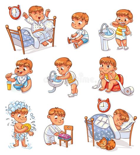 Illustrazione di un bambino che impara la routine quotidiana attraverso rime