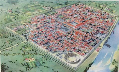 Mappa storica dell'antica colonia romana di Placentia situata alla confluenza del Po e del Trebbia