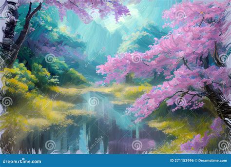Ciliegi in fiore in un paesaggio primaverile