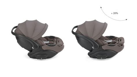 Dettaglio tecnico del seggiolino Darwin Infant Recline EVO che mostra il sistema di reclinazione regolabile.