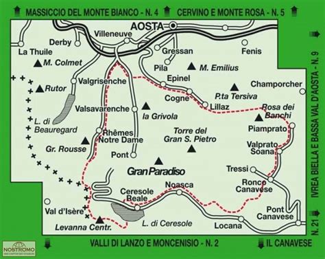 Mappa del Parco Nazionale Gran Paradiso con evidenziata l'area di Ceresole Reale