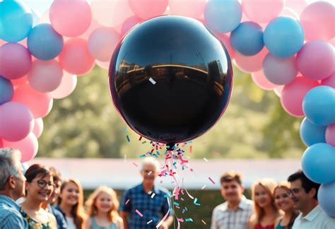 Coppia emozionata che prepara un palloncino per il gender reveal