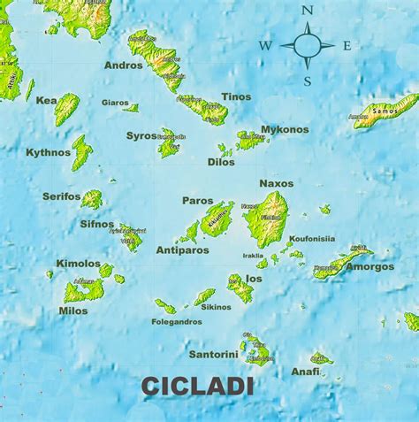 Mappa delle Isole Cicladi nell'Egeo