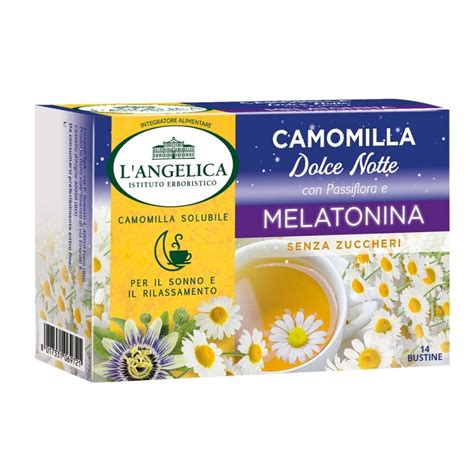 confezione di preparato per bevanda a base di camomilla, melatonina e magnesio