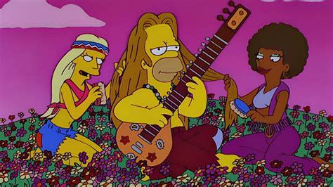 Homer Simpson con indosso abiti hippie
