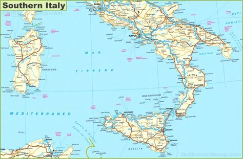 Mappa dell'Italia meridionale, evidenziando il Mezzogiorno