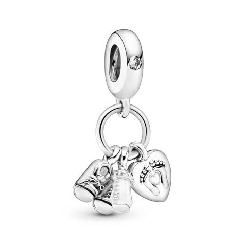Charm Pandora Pendente Bebè con biberon, scarpine e cuore impronte