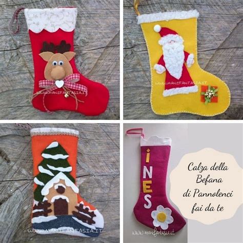 esempio di una calza della Befana decorata con tecniche miste di collage e colori