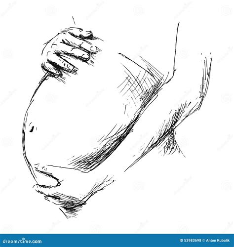Illustration of a hand gently pressing on a pregnant belly