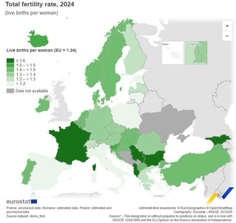Mappa interattiva della variazione del tasso di fertilità nei paesi europei