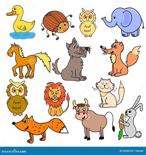 Illustrazione di diversi animali stilizzati per bambini