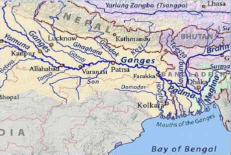 Mappa del bacino del fiume Gange e dei suoi affluenti