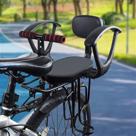 Different types of child bike seats (front, rear on rack, rear on frame)