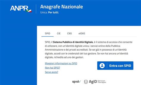 Schermata del portale ANPR