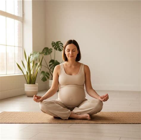 Donna in gravidanza che pratica yoga o Tai Chi in un giardino zen