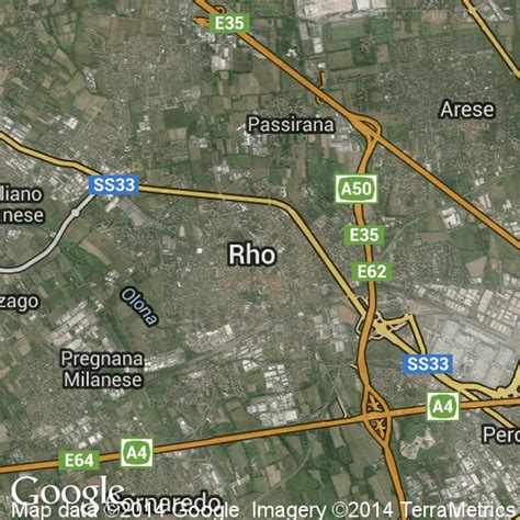 Mappa della zona di Rho e Passirana con evidenziati gli ospedali