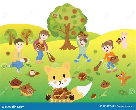 Bambini che raccolgono castagne nel bosco