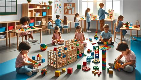 Bambini che giocano e comunicano in un'aula colorata