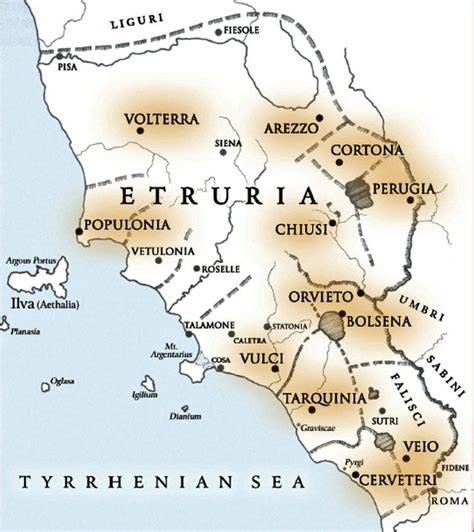 Mappa dell'Etruria con evidenziata Cortona