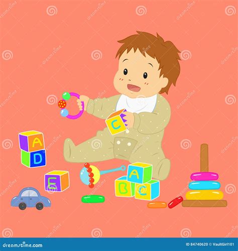 illustrazione di un neonato che gioca con un massaggiagengive colorato e sicuro