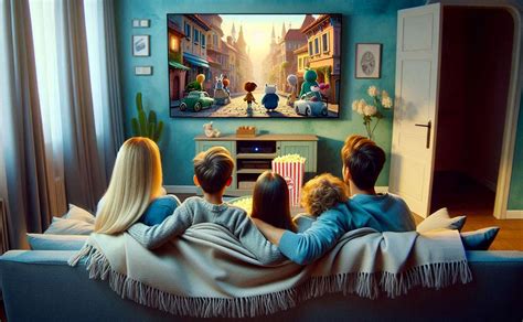 Famiglia che guarda un film d'animazione al cinema