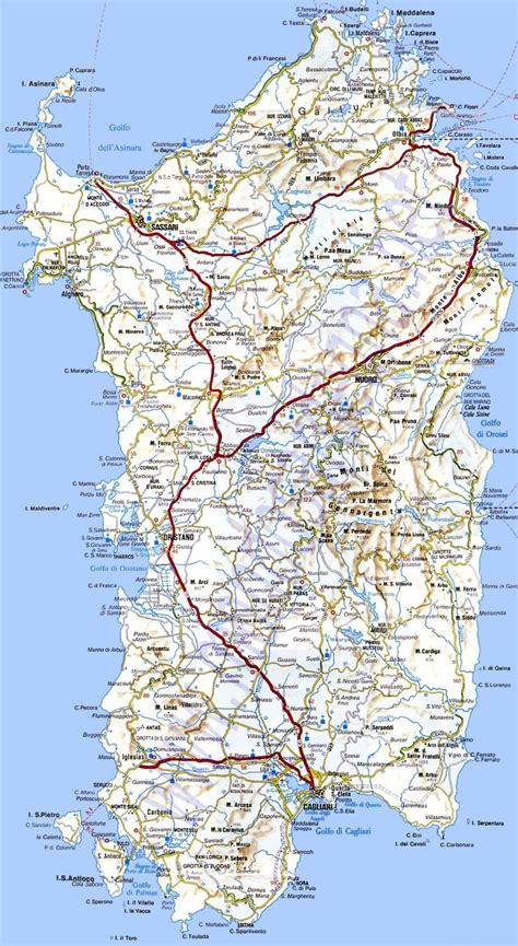 Mappa della Sardegna con percorso indicativo Alghero-Santa Teresa Gallura