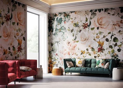 Esempio di carta da parati floreale in stile inglese per una cameretta