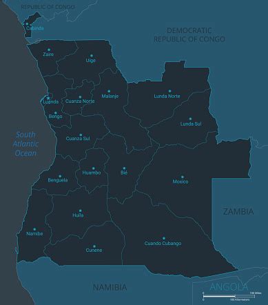 Mappa dell'Angola con confini e capitali
