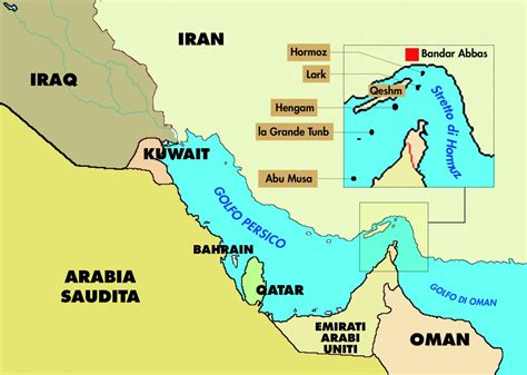 Mappa del Golfo Persico e dello Stretto di Hormuz