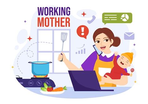 illustrazione stilizzata di una madre che lavora e si prende cura del proprio figlio, simbolo di conciliazione vita-lavoro