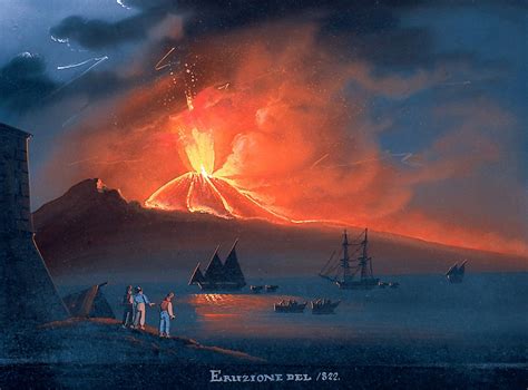 Illustrazione del Vesuvio in eruzione con una ginestra in primo piano