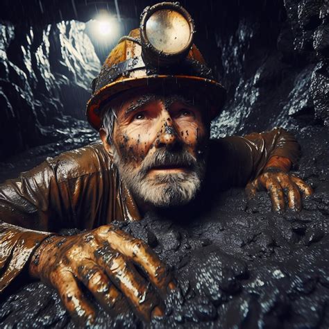 Un minatore che scava nella roccia, illuminato dalla lampada sul casco