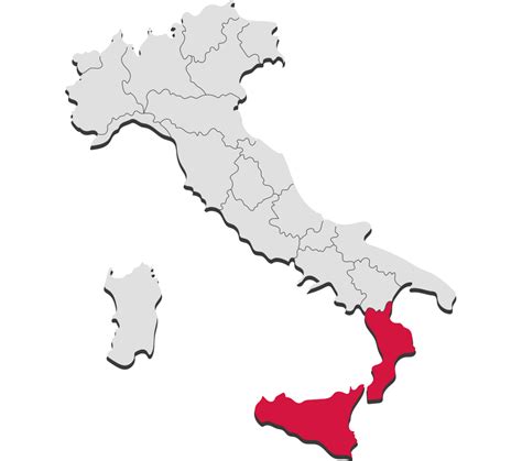 Mappa Italia con evidenziate Calabria, Sicilia e Sardegna
