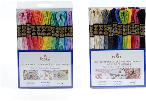 Tavolozza di filati colorati DMC con un bavaglino ricamato