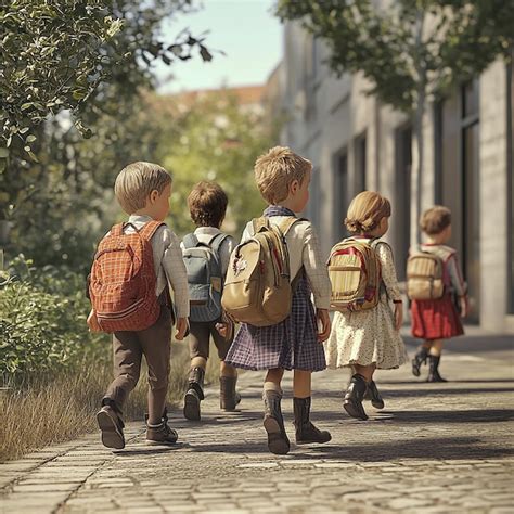 bambini con zainetti che vanno a scuola