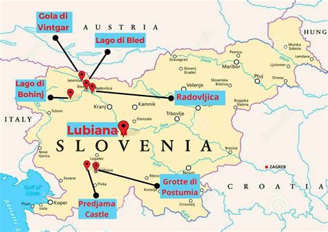 Mappa della Slovenia con evidenziate le principali città turistiche