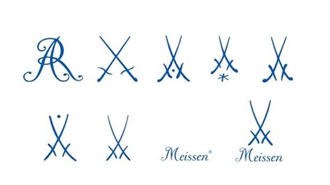 Esempi di marchi di porcellana di Meissen (spade incrociate)