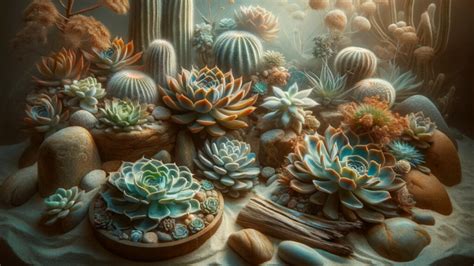 Una collezione variegata di piante succulente in vasi di terracotta su uno scaffale soleggiato