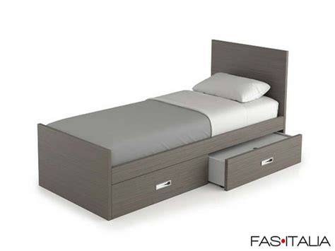 Letto singolo con cassetti estraibili e testiera imbottita