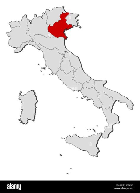 Mappa dell'Italia con Umbria e Veneto evidenziate