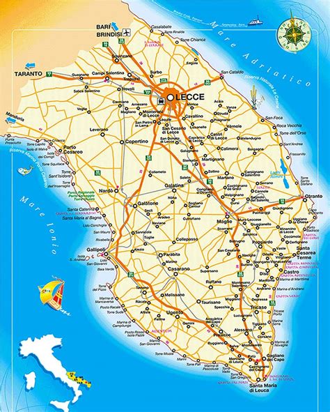 Mappa del Salento con evidenziato il rione di Tutino a Tricase