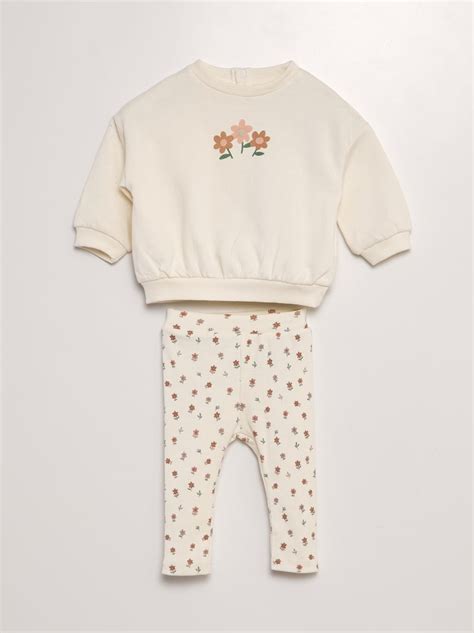 set di abbigliamento neonata con felpa bianca e leggings dorati coordinati