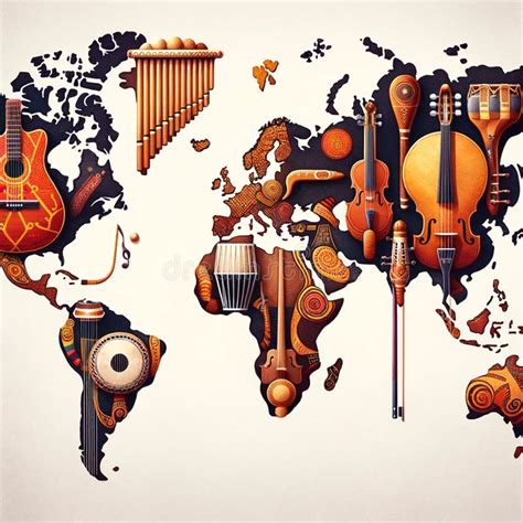 World map with musical notes indicating cultural exchange