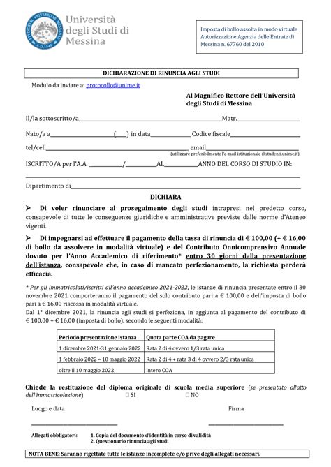 Modulo per la rinuncia all'eredità